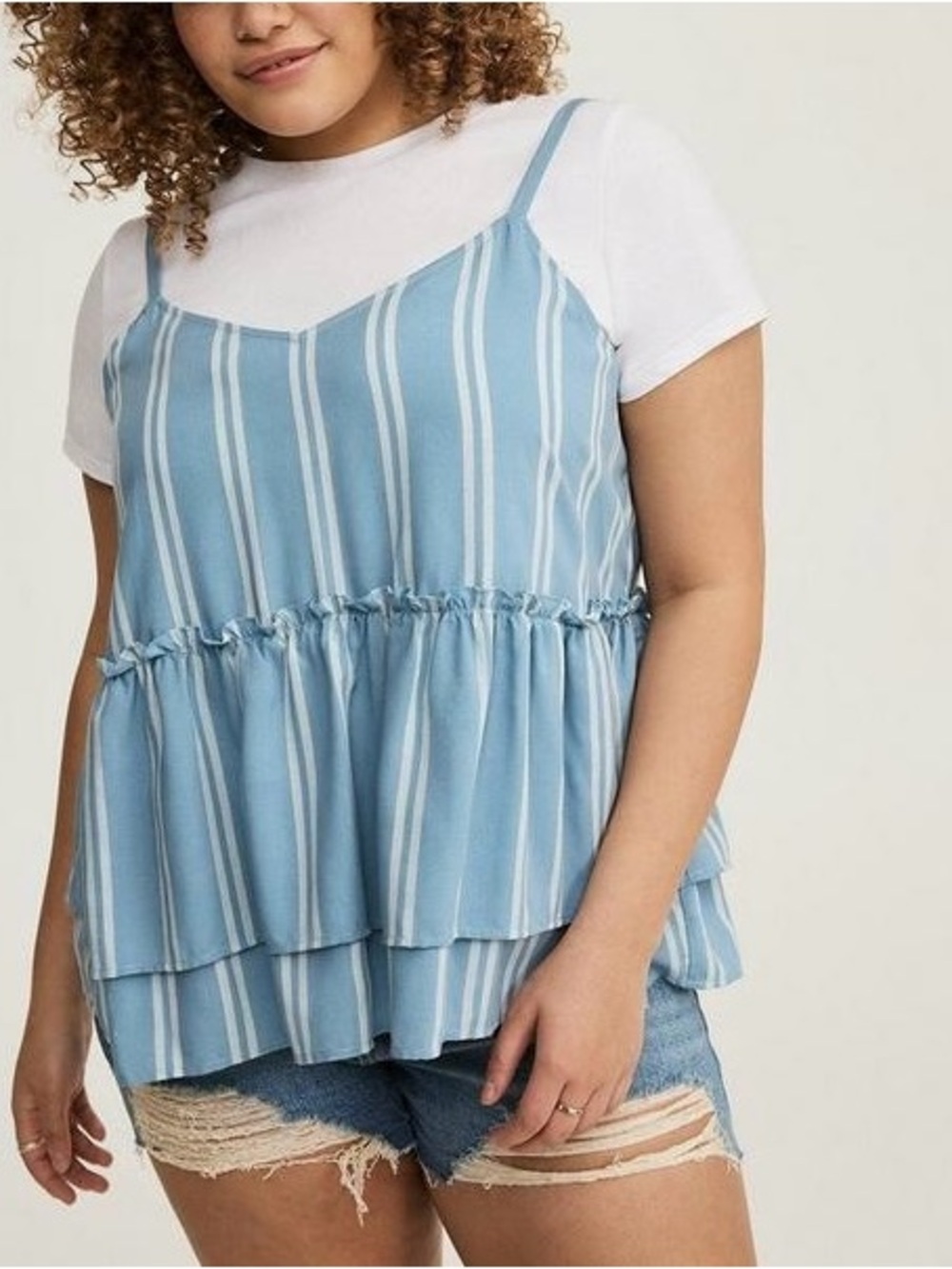 Torrid Cami Crew Tee Layered Striped Peplum Top
